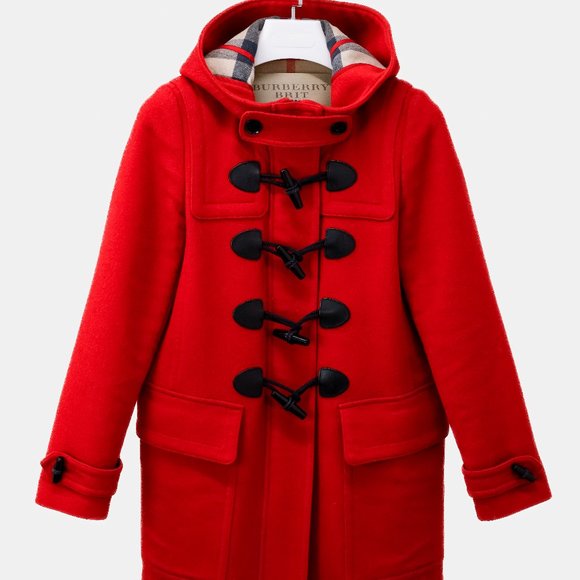 Burberry Brit Red Wool Hooded Coat - Picture 1 of 16